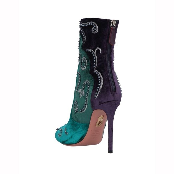 NIB Aquazzura matahari teal purple tricolor studded velvet booties ankle boots - Picture 6 of 6